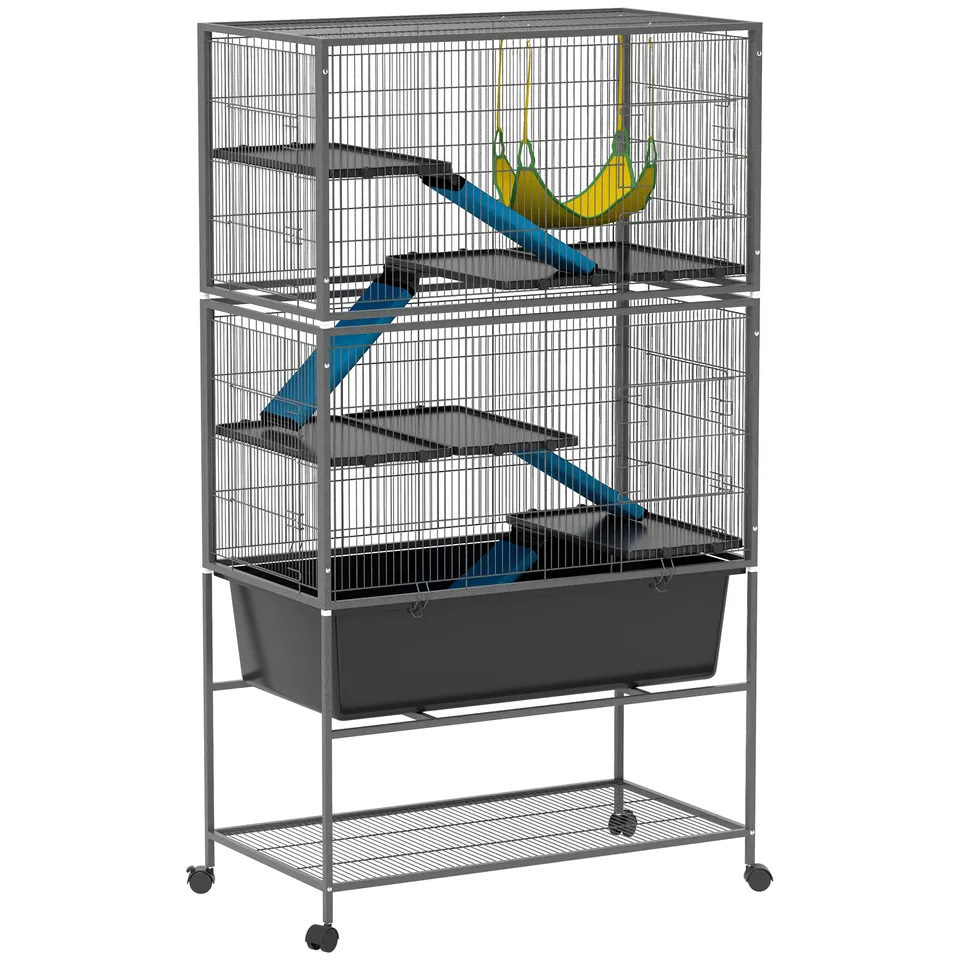 pawhut-cage-5-niveaux-pour-petits-animaux-avec-hamac-et-roulettes-gris-charbon image 1