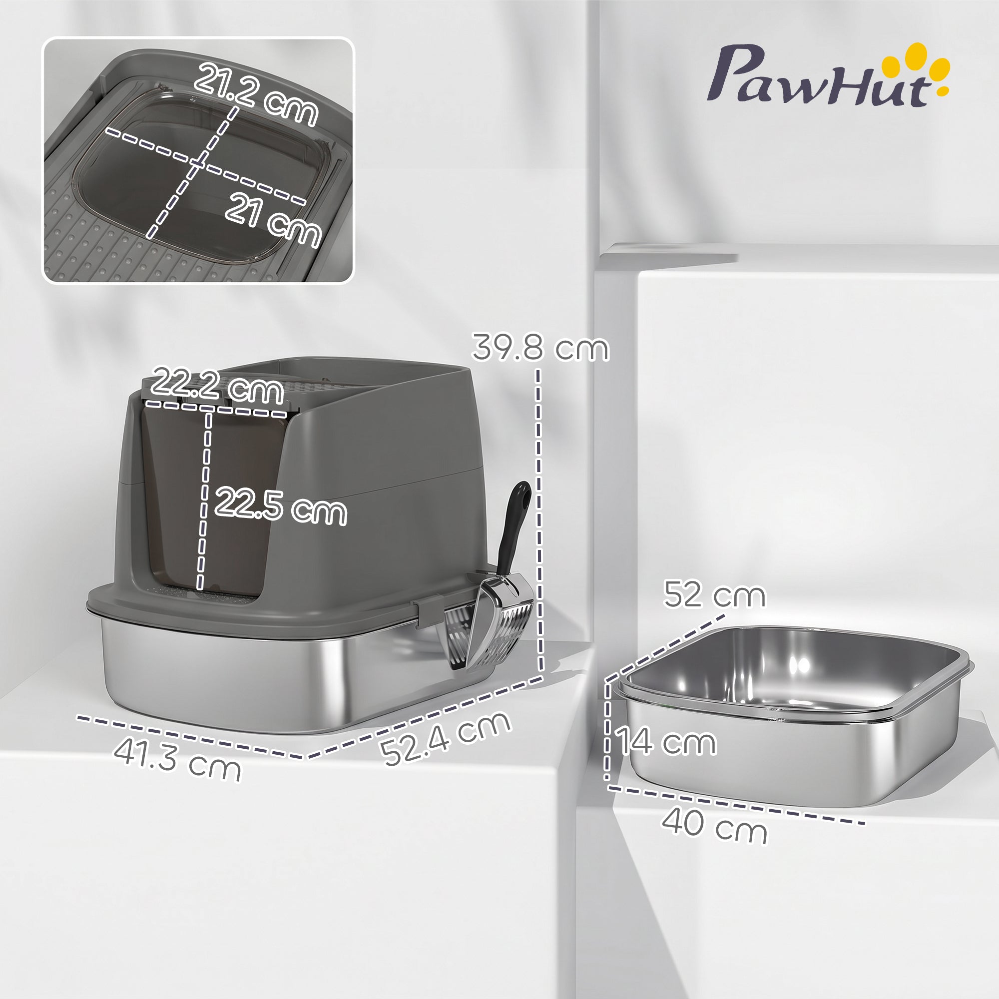 pawhut-bac-liti-re-chat-ferm-inox-avec-couvercle-gris-fonc image 5