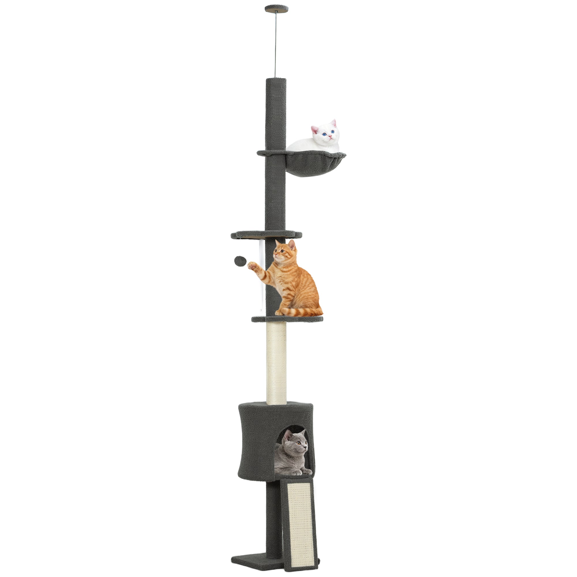 pawhut-arbre-chat-plafond-r-glable-220-240-cm-avec-hamac-gris-fonc image 1