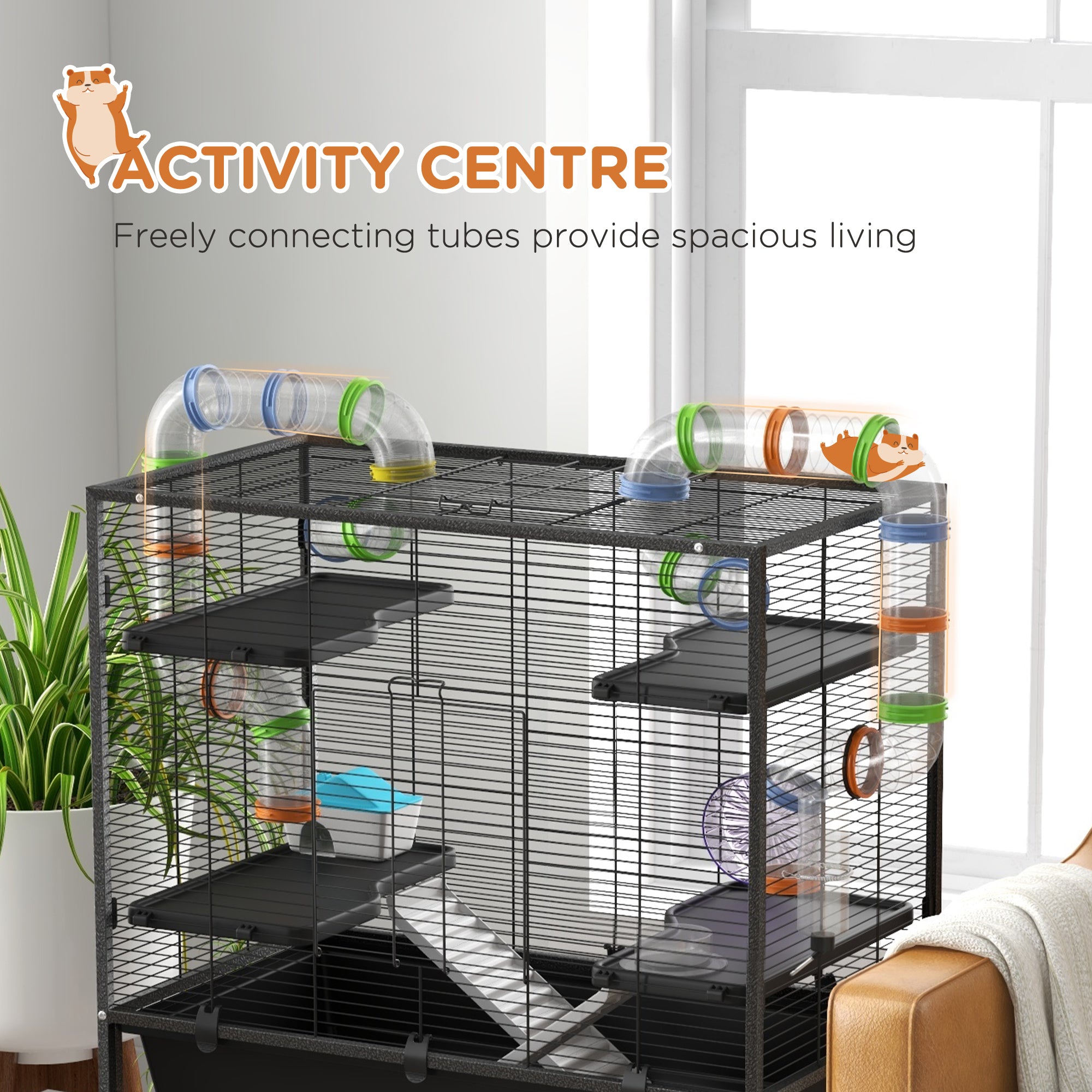 pawhut-cage-hamster-32-grande-avec-tag-re-de-rangement-et-syst-me-de-tubes-noire image 7