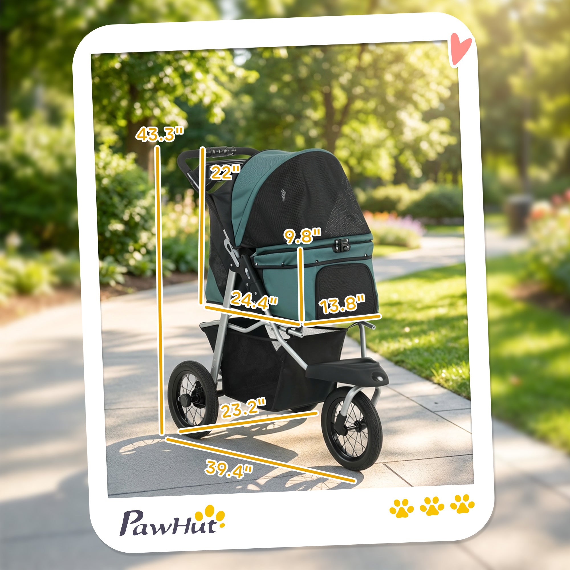 pawhut-poussette-chien-3-roues-pliable-vert-fonc-12-jusqu-10-kg-avec-fen-tre-mes image 5