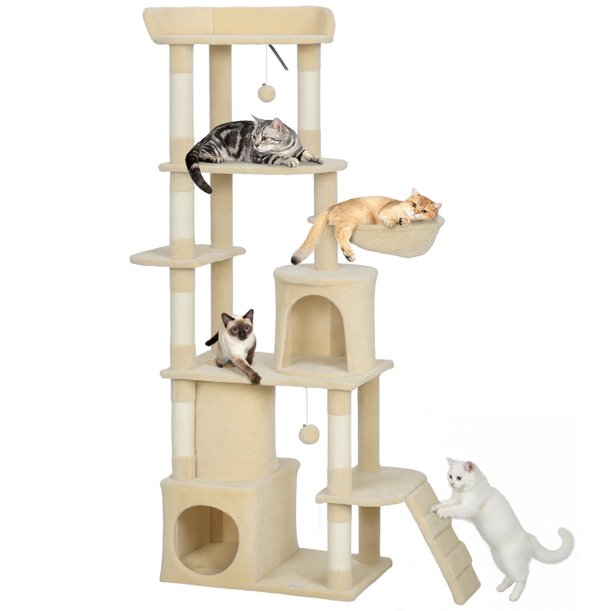 pawhut-arbre-chat-g-ant-170-cm-7-griffoirs-2-niches-hamac-beige image 1