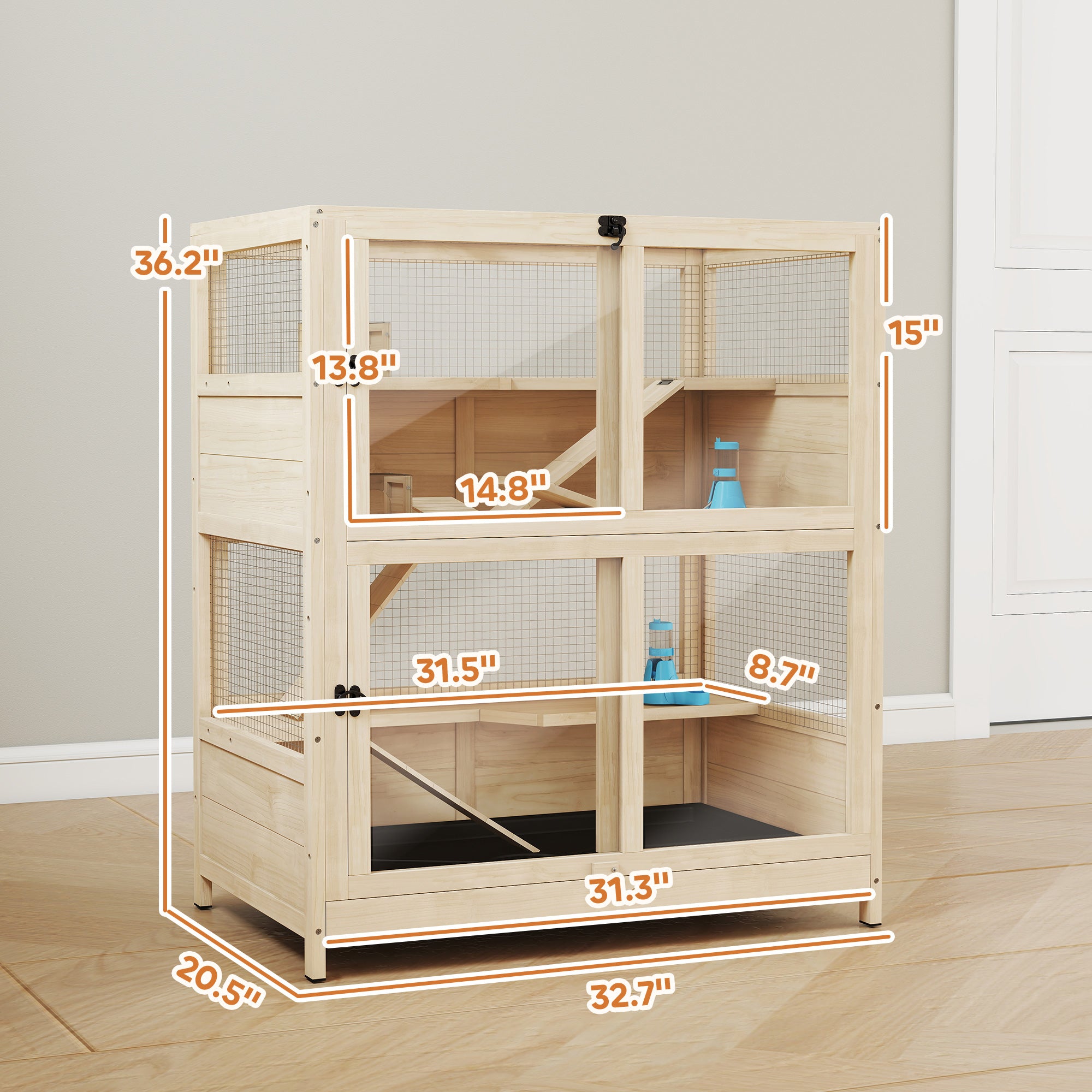 pawhut-cage-hamster-bois-4-niveaux-33-x-21-x-36-avec-toit-grillag image 5