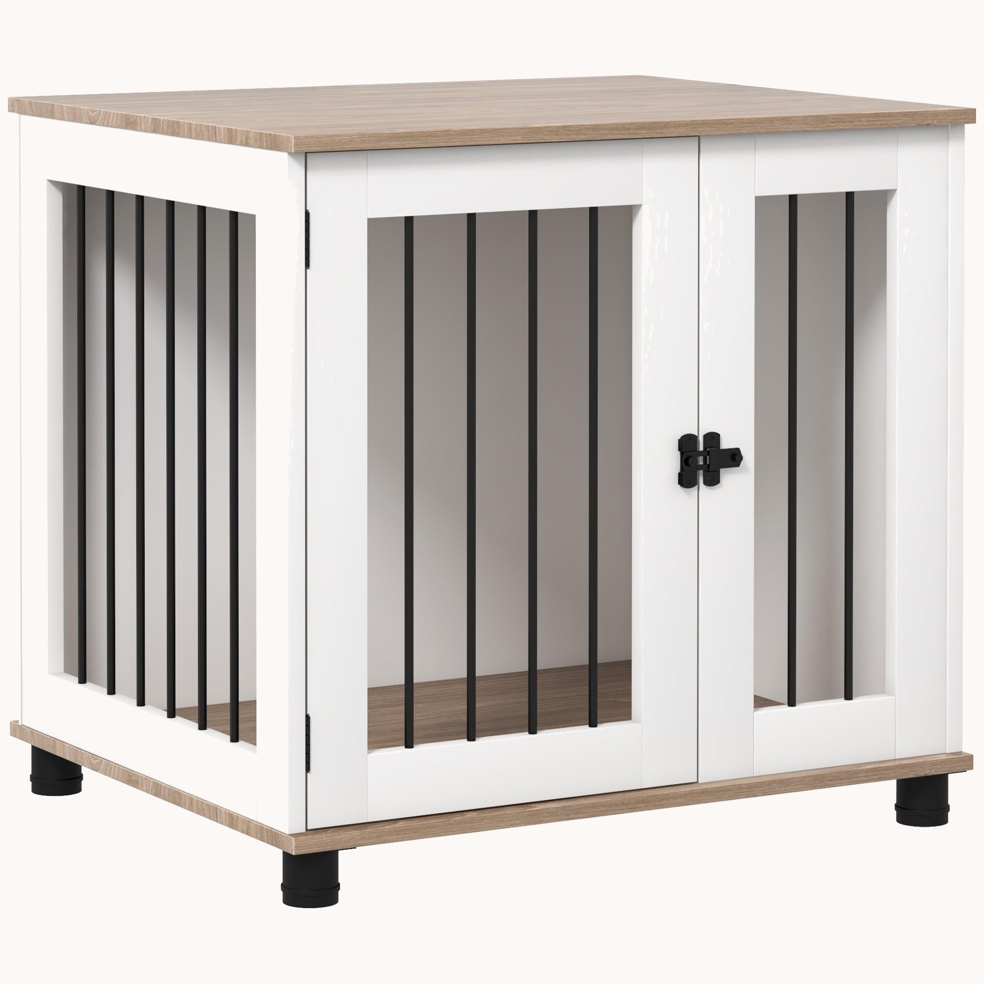 pawhut-cage-pour-chiens-style-meuble-double-porte-marron-petits-et-moyens-chiens image 1