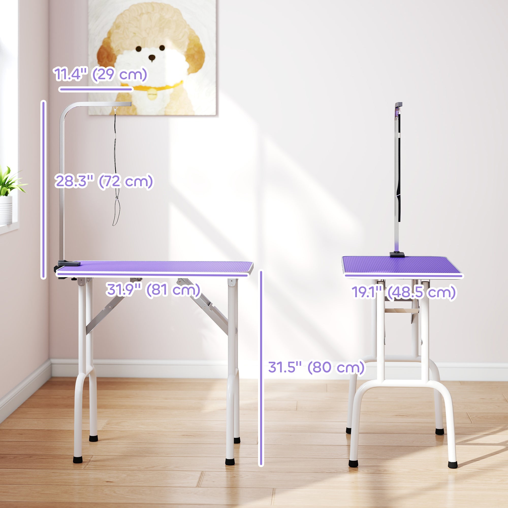 pawhut-table-de-toilettage-pliable-81-cm-avec-bras-r-glable-et-dessus-antid-rapa image 5