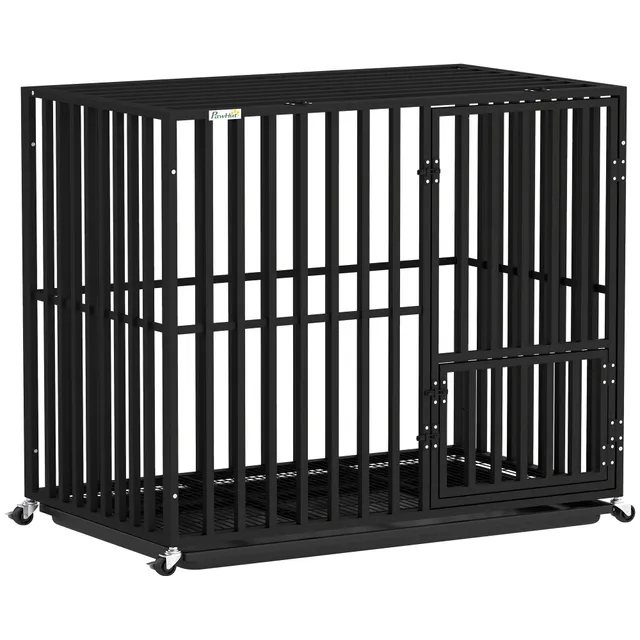pawhut-cage-chien-robuste-roulettes-avec-plateau-et-dessus-ouvrant-95-x-57-x-81- image 1