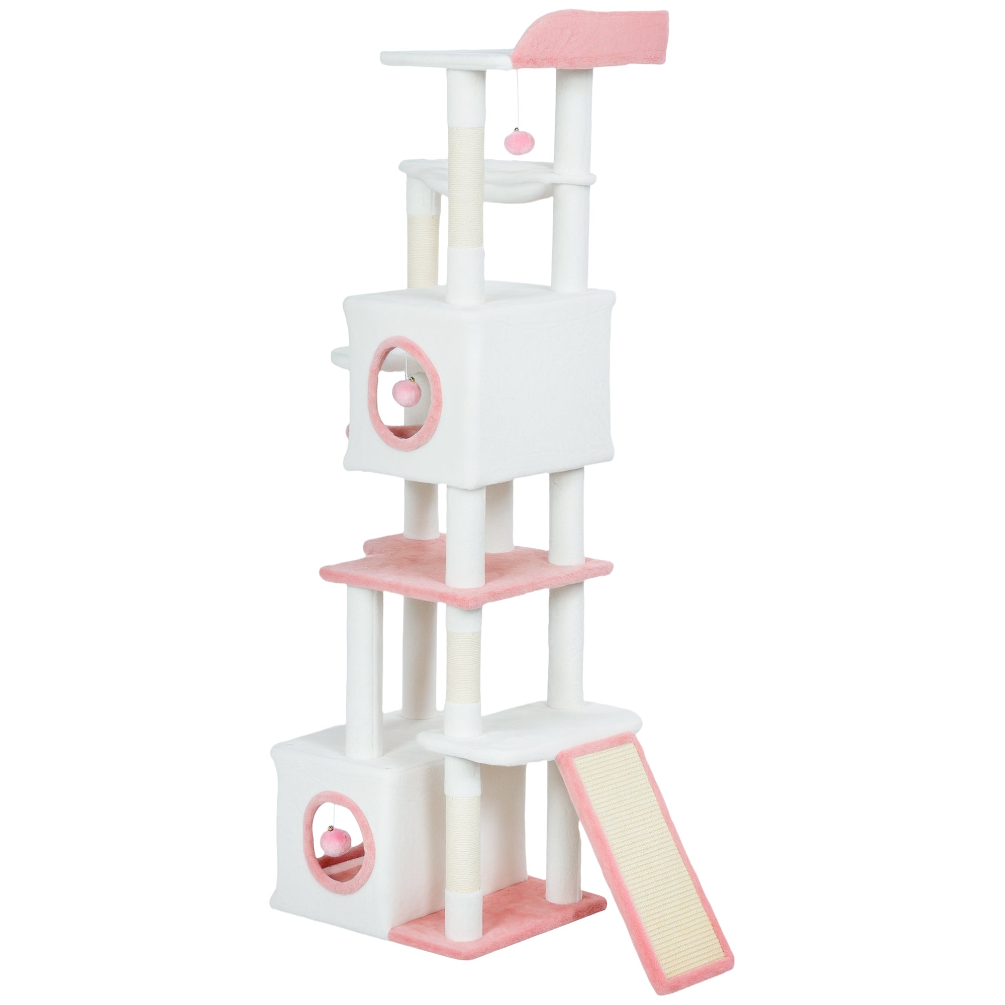 pawhut-arbre-chat-165-cm-blanc-avec-2-niches-hamac-rampe-et-perchoir image 2