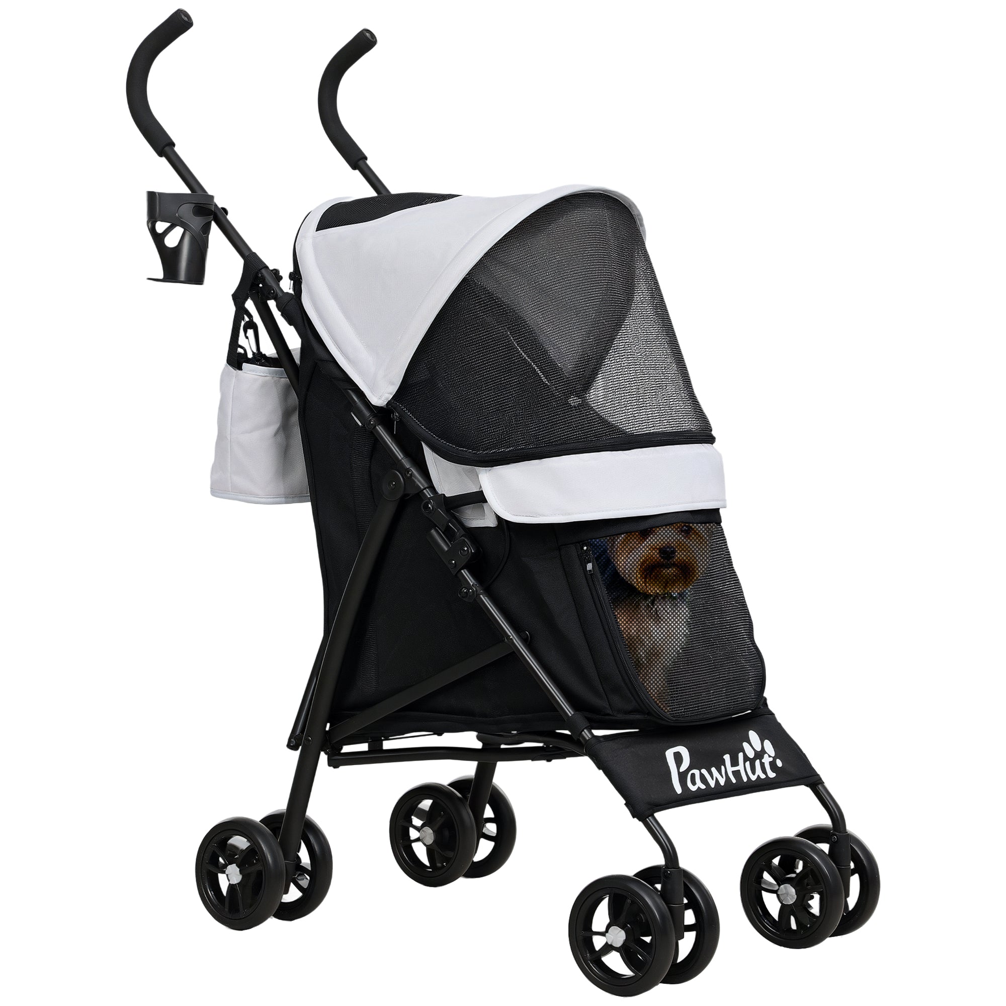 pawhut-poussette-chien-pliable-gris-clair-avec-porte-gobelet image 1