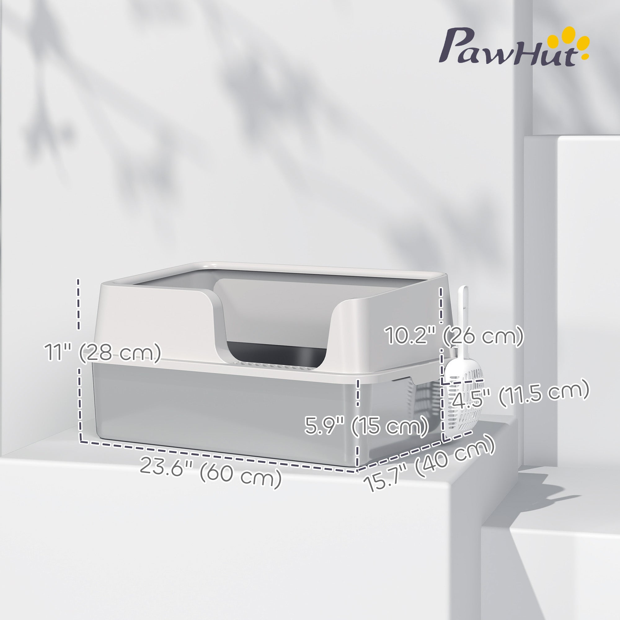 pawhut-bac-liti-re-chat-xl-inox-avec-couvercle-et-pelle-gris-clair image 5
