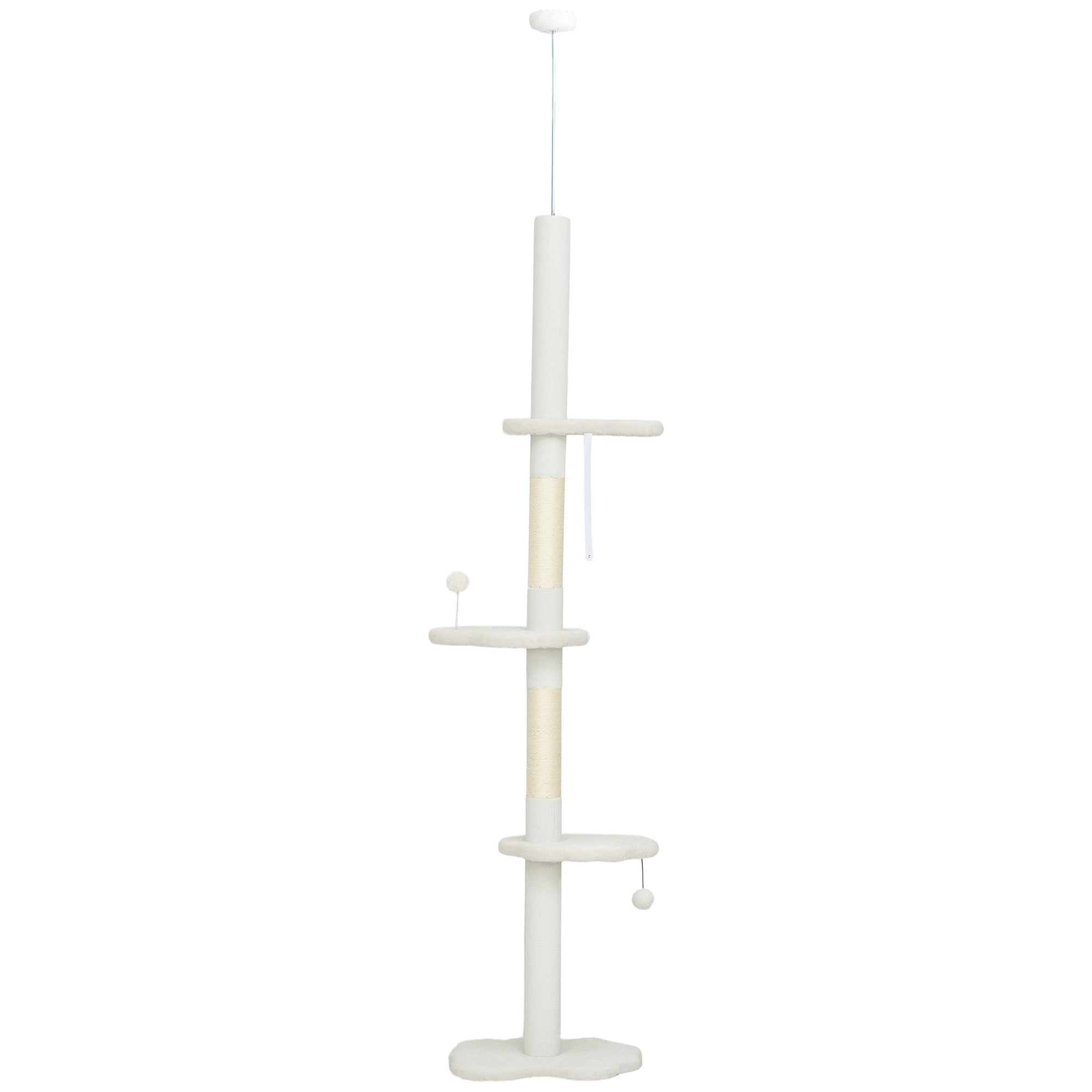 pawhut-arbre-chat-sol-plafond-r-glable-225-255-cm-avec-3-perchoirs-nuage-et-grif image 2