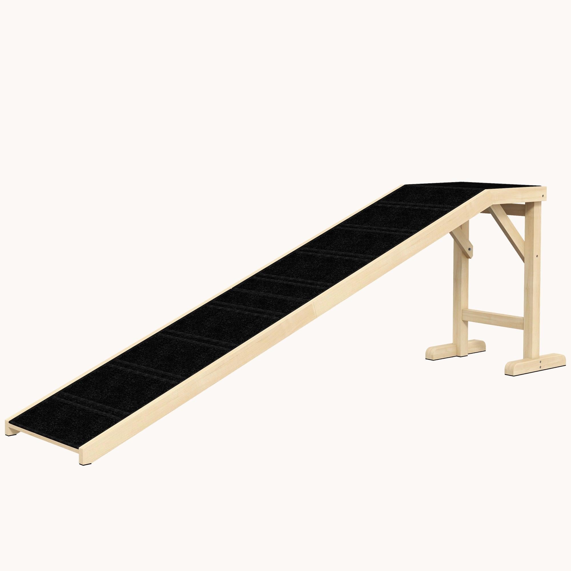 pawhut-rampe-pour-chien-et-chat-en-bois-naturel-avec-tapis-antid-rapant-et-plate image 3