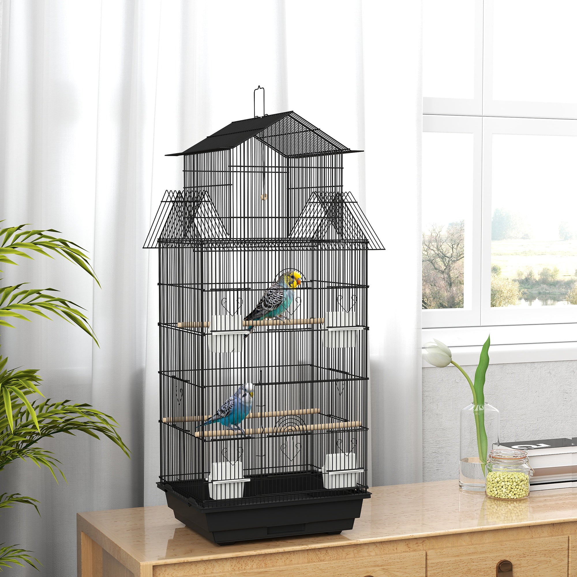 pawhut-cage-oiseaux-acier-avec-acc-s-facile-pour-perruches-43-x-32-5-x-104-cm image 4