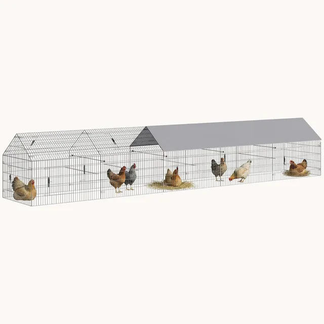 pawhut-enclos-poulailler-m-tallique-avec-b-che-et-10-portes-pour-7-9-poules-gris image 1