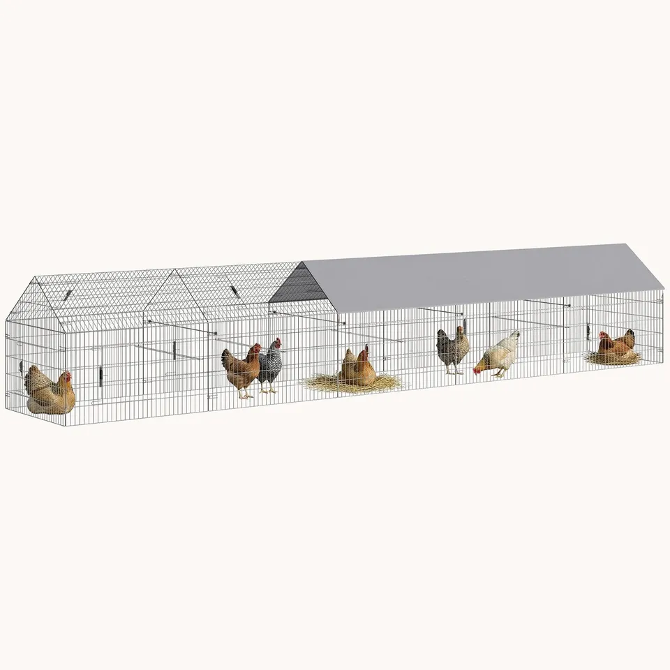 pawhut-enclos-poulailler-m-tallique-avec-b-che-et-10-portes-pour-7-9-poules-gris image 1