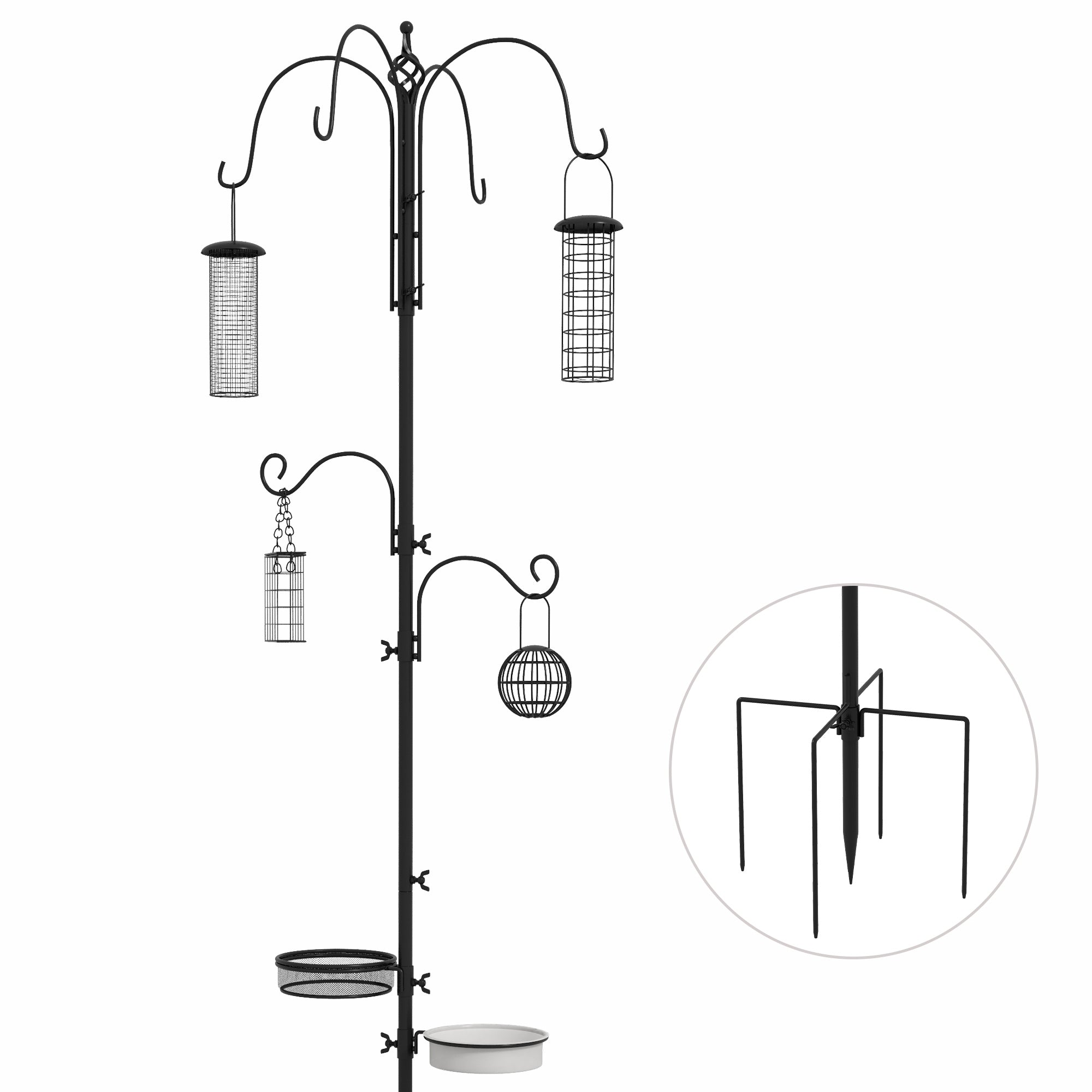 pawhut-station-d-alimentation-oiseaux-avec-6-crochets-et-4-mangeoires-noir image 2