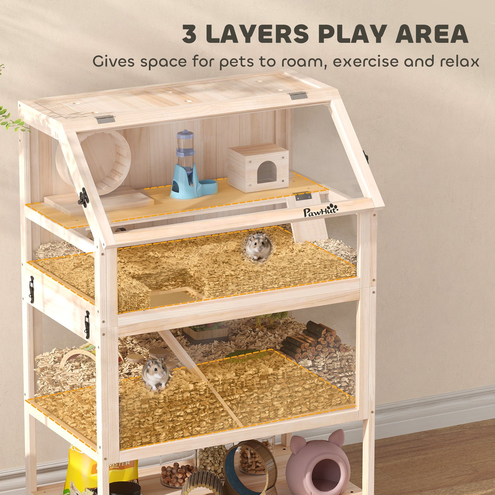 pawhut-cage-hamster-3-niveaux-avec-roue-et-maison-80-cm image 6