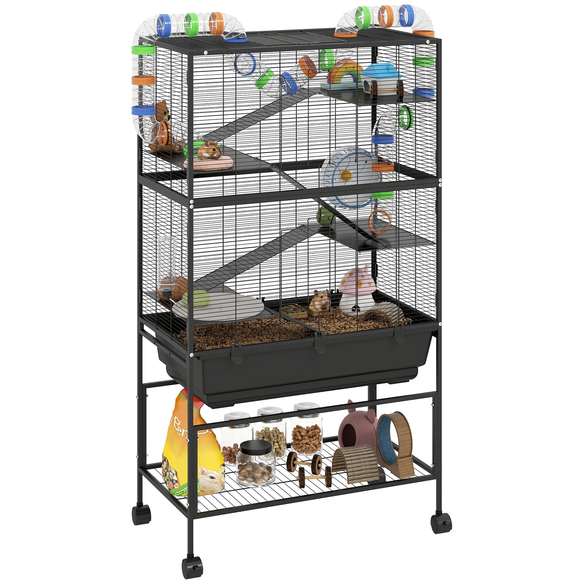 pawhut-cage-5-tages-hamster-et-gerbille-color-e-avec-rangement-et-roulettes image 1