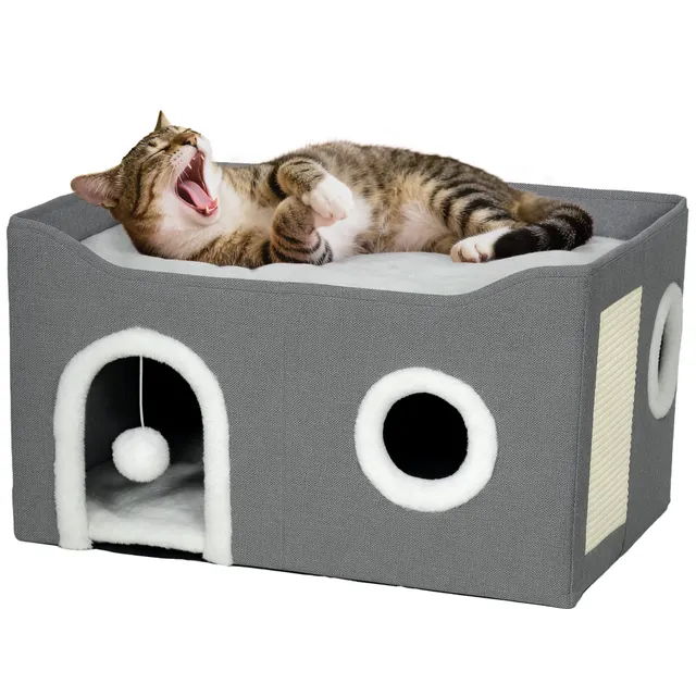 pawhut-maison-pour-chat-cosy-avec-griffoir-coussin-et-design-pliable image 1