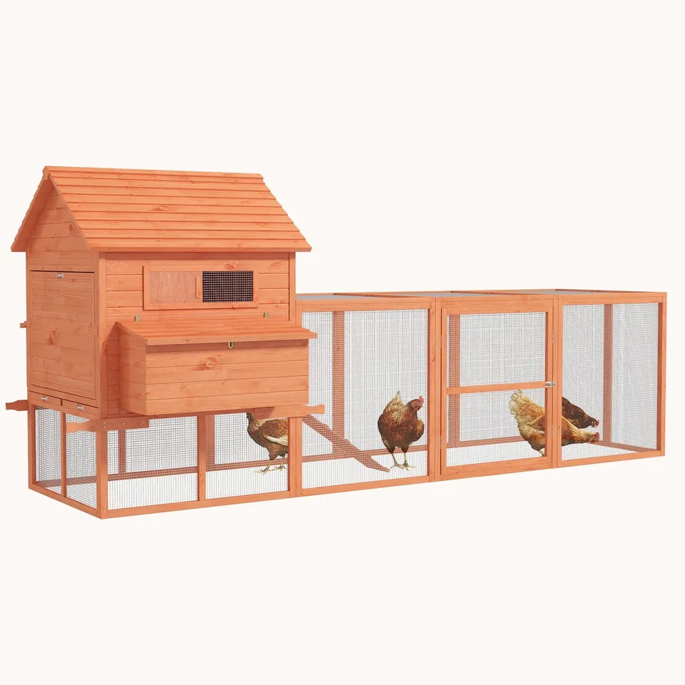 pawhut-poulailler-en-bois-145-avec-grand-enclos-clapier-lapins-pour-6-8-poules image 1