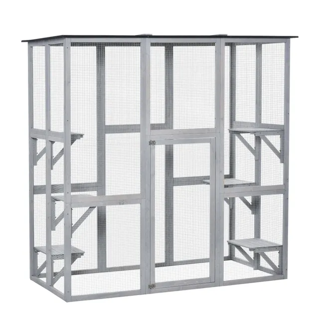 pawhut-catio-multi-chats-ext-rieur-imperm-able-180-x-98-x-180-cm-avec-plateforme image 1