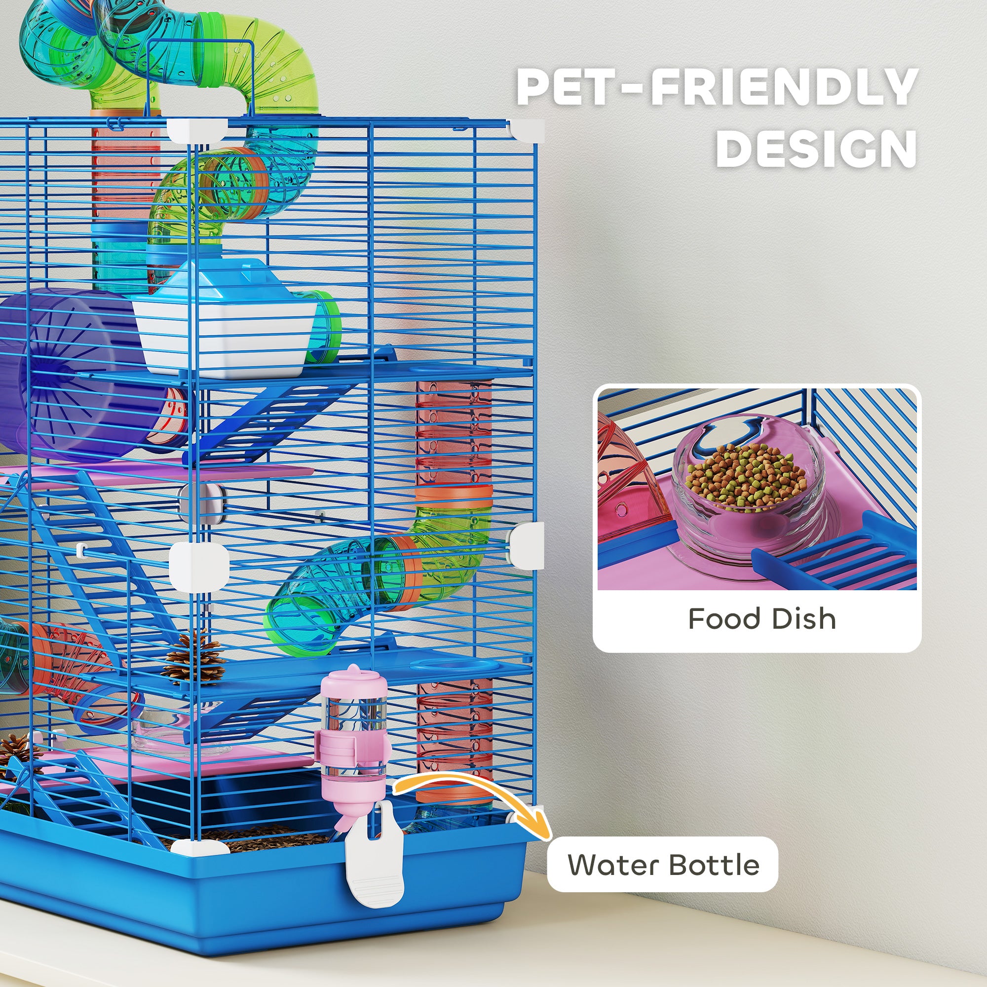 pawhut-cage-hamster-5-tages-avec-tunnels-roue-et-maison-bleue image 7