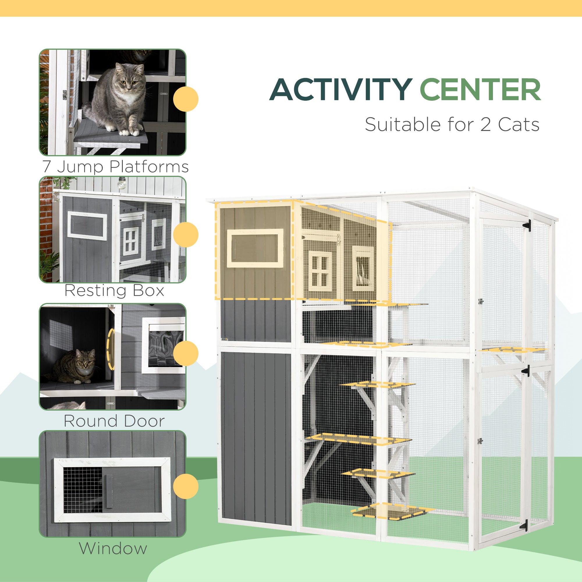 pawhut-catio-en-bois-walk-in-66-5-pouces-avec-condo-plateformes-et-toit-pvc-gris image 6