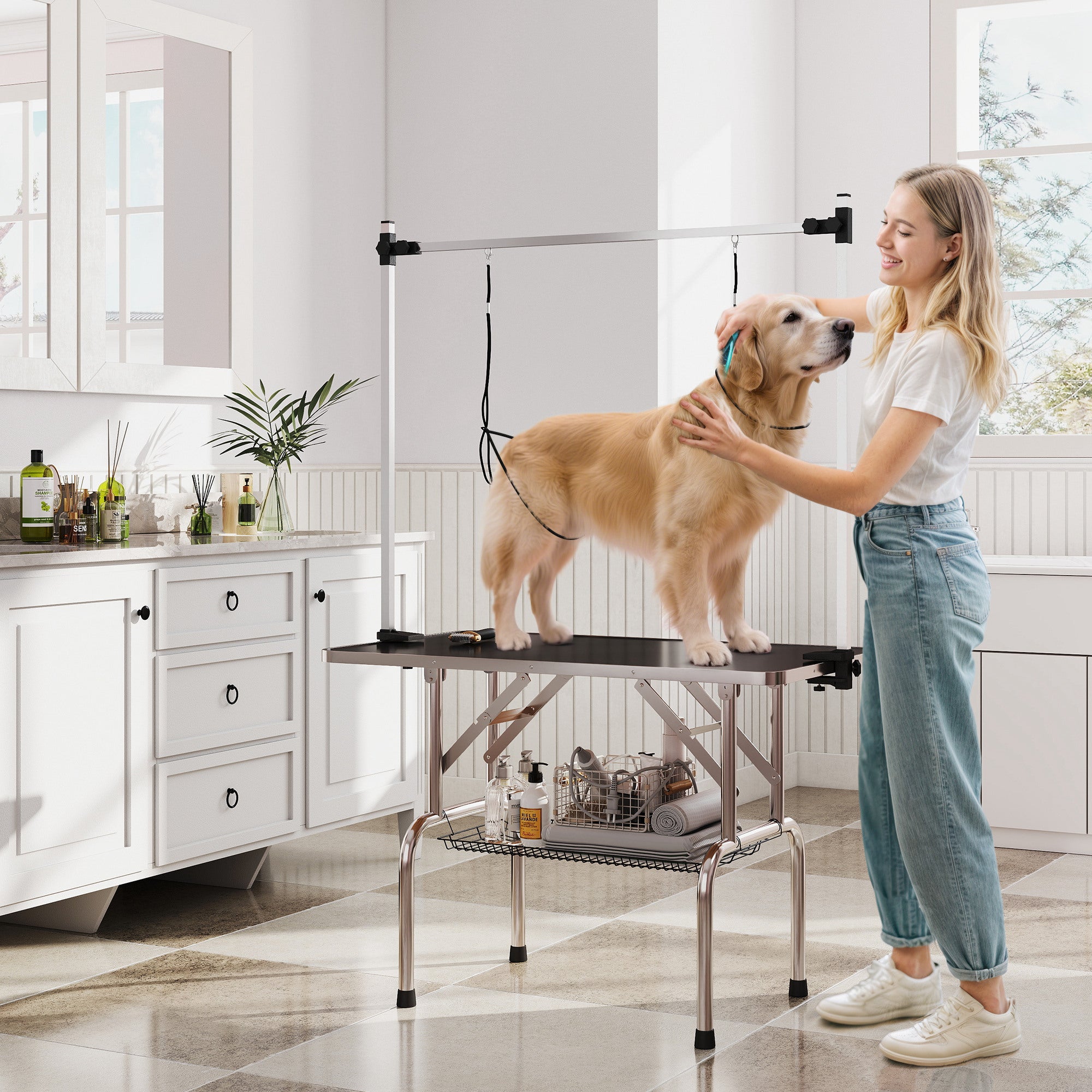 pawhut-table-de-toilettage-pliable-pour-chien-109-cm-bras-r-glable-20-81-cm-2-sa-2 image 4