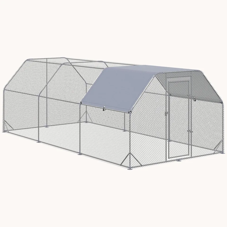 pawhut-enclos-ext-rieur-grillag-pour-poules-walk-in-18-7-x-9-2-avec-b-che-argent image 1