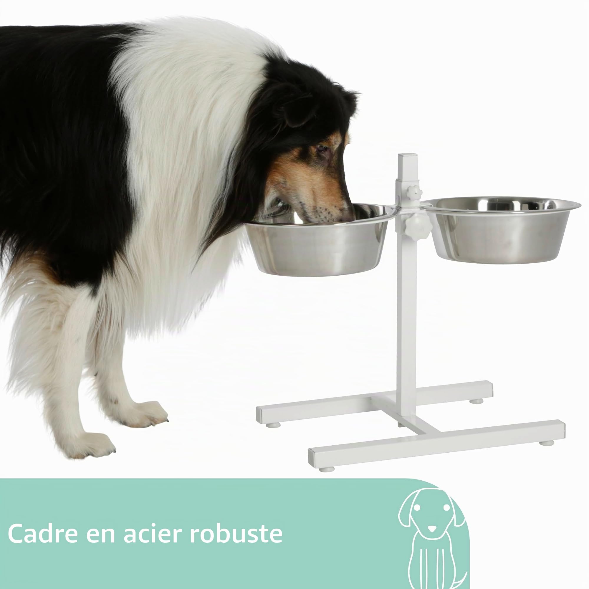 kerbl-gamelle-sur-lev-e-pour-chien-2x1800-ml-blanc-cadre-acier-hauteur-r-glable image 6