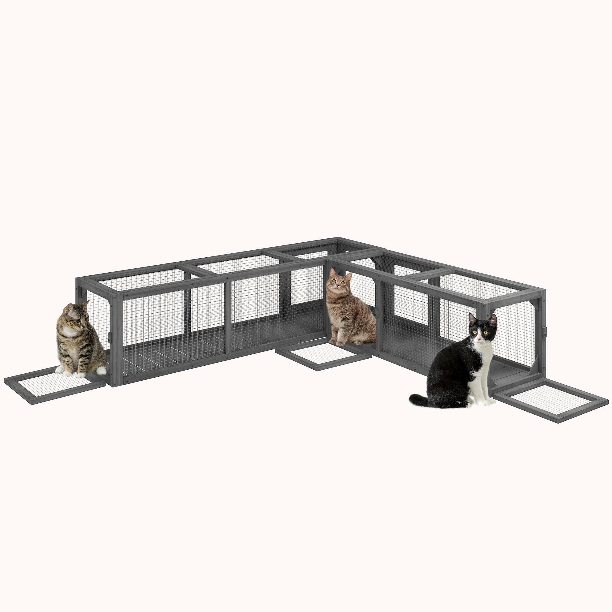 pawhut-tunnel-chat-ext-rieur-bois-98-8-portes-modulable-gris-fonc image 1
