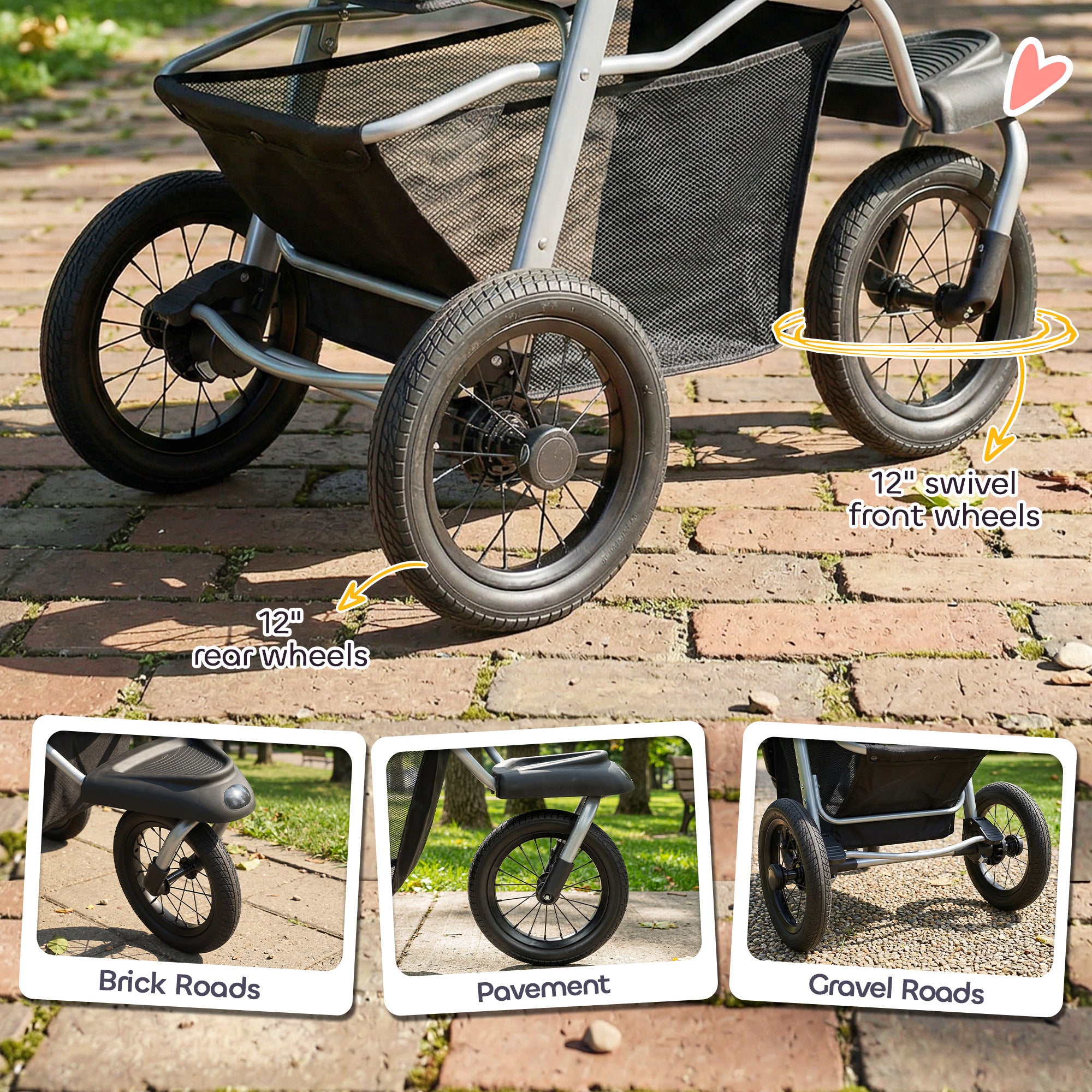 pawhut-poussette-chien-3-roues-pliable-12-jusqu-10-kg-gris-clair image 7
