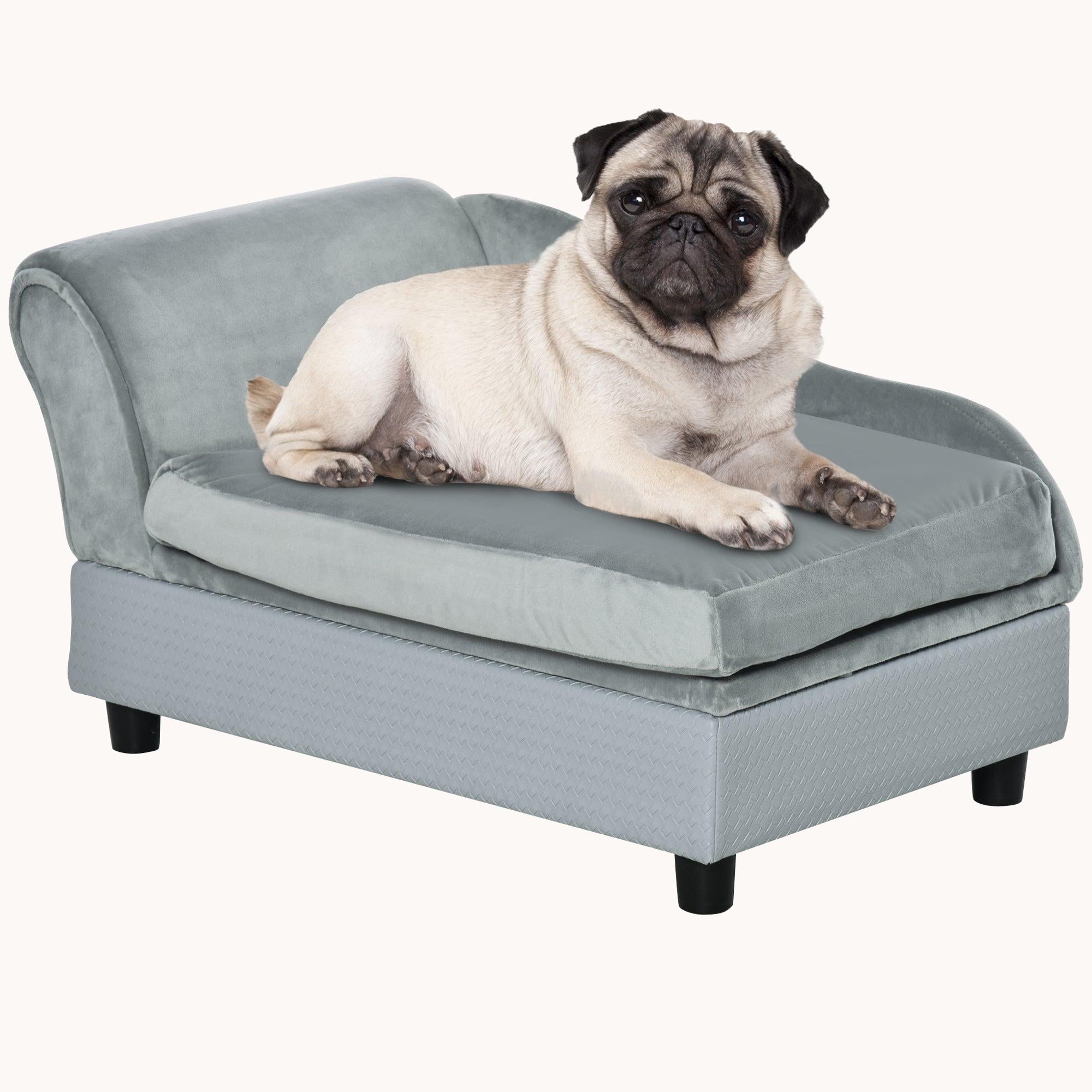 pawhut-canap-pour-chien-avec-rangement-cach-et-mousse-confort-gris-clair image 1