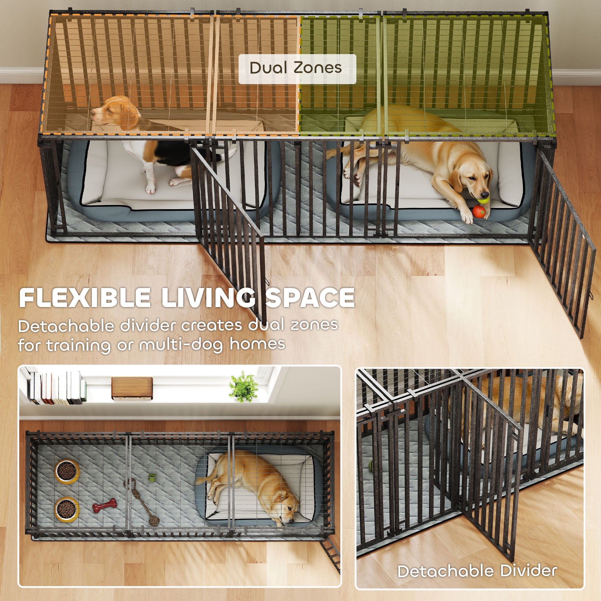 pawhut-cage-chien-m-tal-robuste-83-avec-s-parateur-et-tapis-tanche-noir image 7