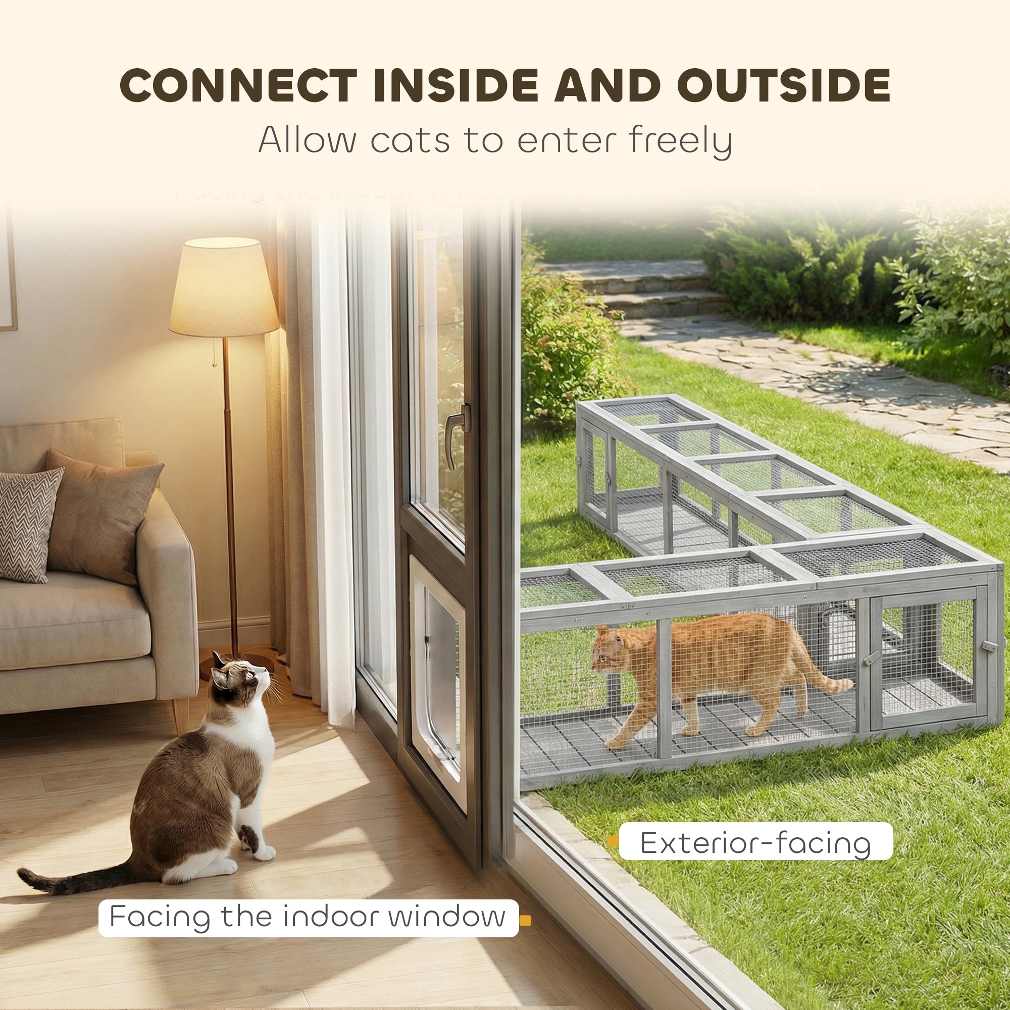 pawhut-tunnel-chat-ext-rieur-en-bois-79-gris-fonc-extensible image 6
