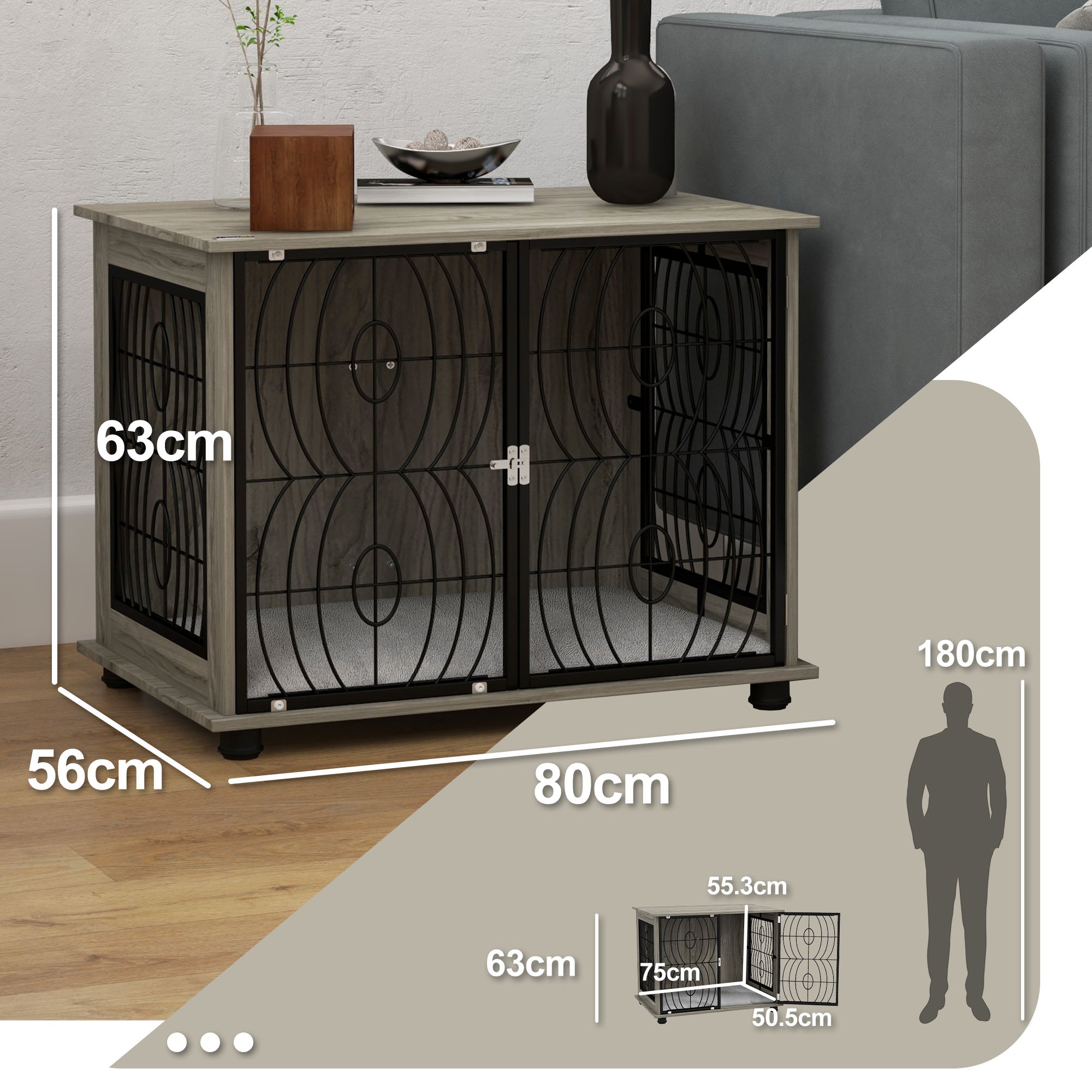 pawhut-niche-table-d-appoint-80-x-56-x-63-cm-avec-coussin-gris image 5
