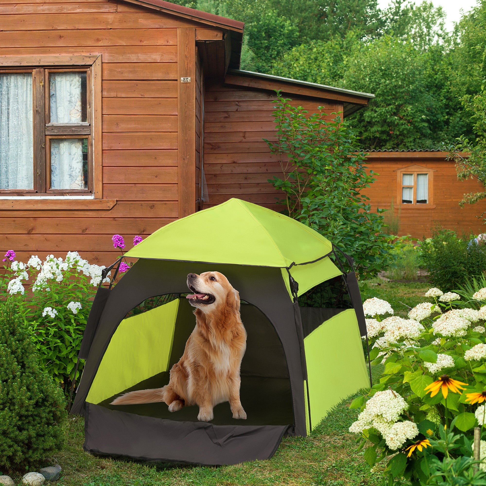 pawhut-tente-pliable-extra-large-pour-chien-et-chat-vert-avec-sac-de-transport-o image 4