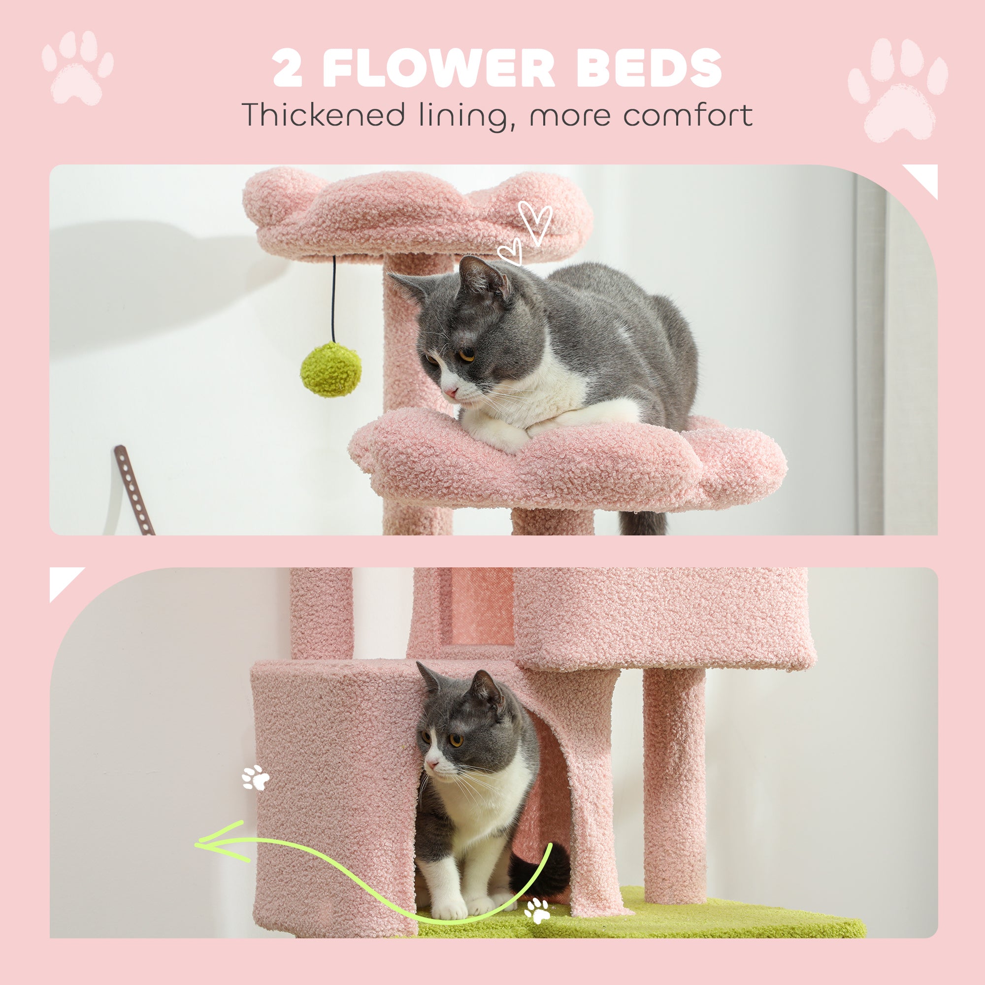 pawhut-arbre-chat-fleur-157-cm-avec-2-niches-2-paniers-fleur-et-hamac-rose image 7