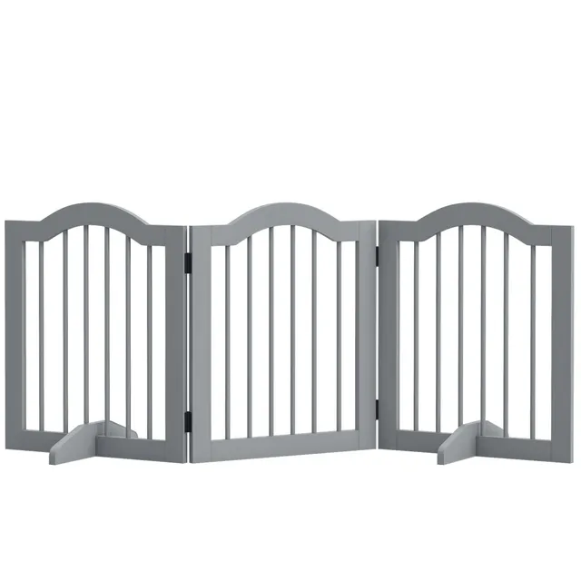 pawhut-barri-re-chien-pliable-3-panneaux-en-bois-gris image 1
