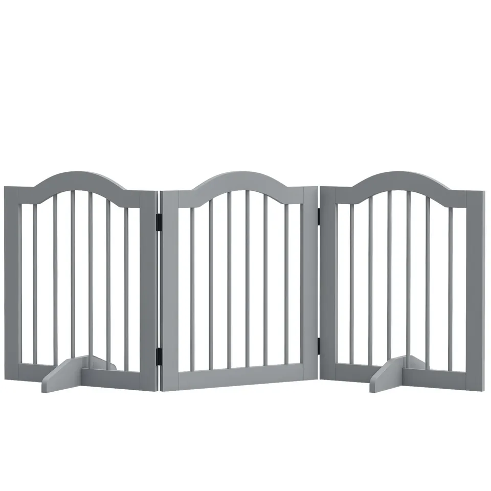 pawhut-barri-re-chien-pliable-3-panneaux-en-bois-gris image 1