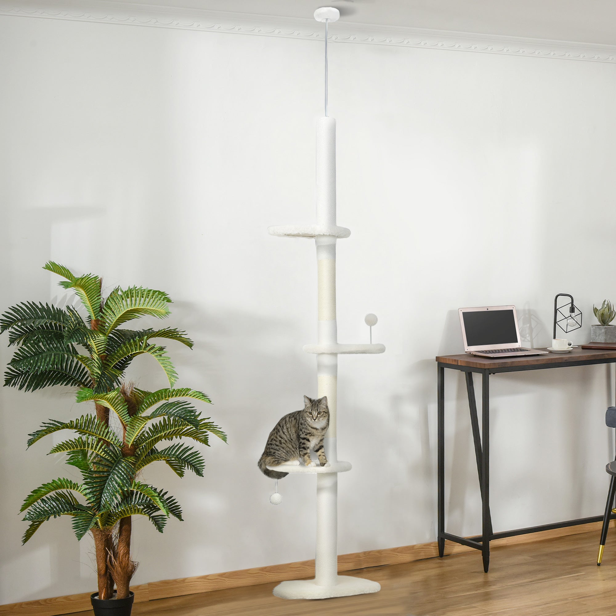 pawhut-arbre-chat-sol-plafond-r-glable-225-255-cm-avec-3-perchoirs-nuage-et-grif image 4