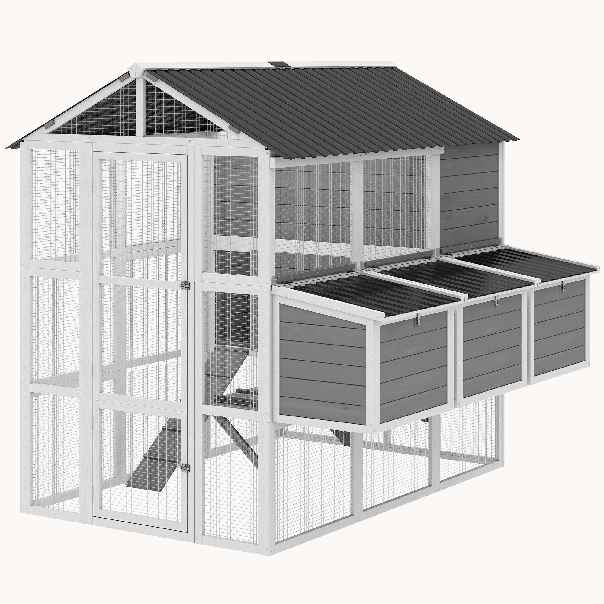 pawhut-grand-poulailler-en-bois-77-avec-enclos-pour-6-8-poules-3-pondoirs-gris image 2