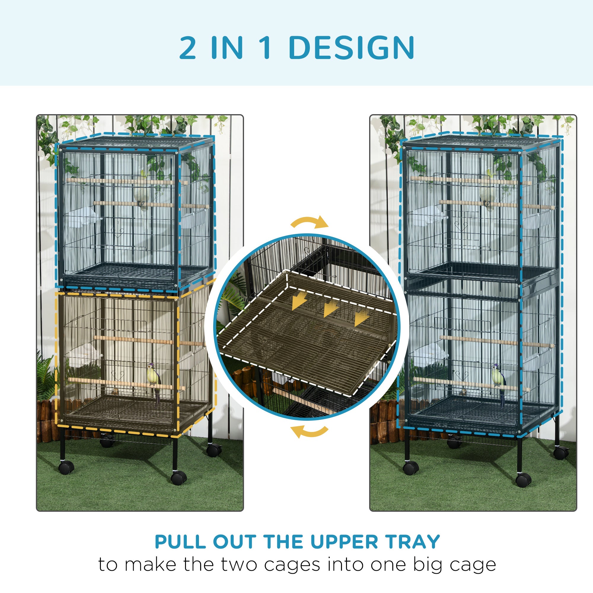 pawhut-cage-oiseaux-2-en-1-convertible-2-niveaux-noire image 6