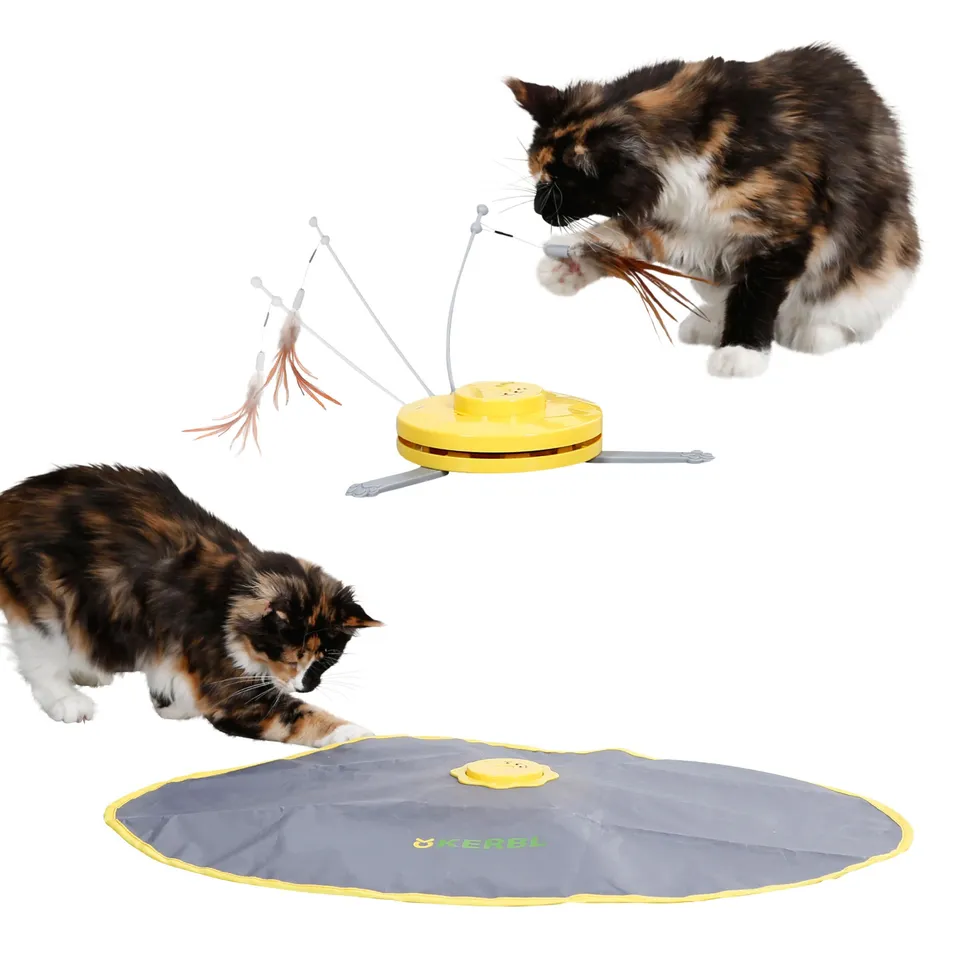 kerbl-pet-catch-the-tail-feather-jouet-interactif-pour-chat-jaune-gris image 1