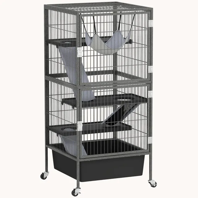 pawhut-cage-roulettes-4-niveaux-pour-petits-animaux-avec-bac-profond-de-15-cm-11 image 1