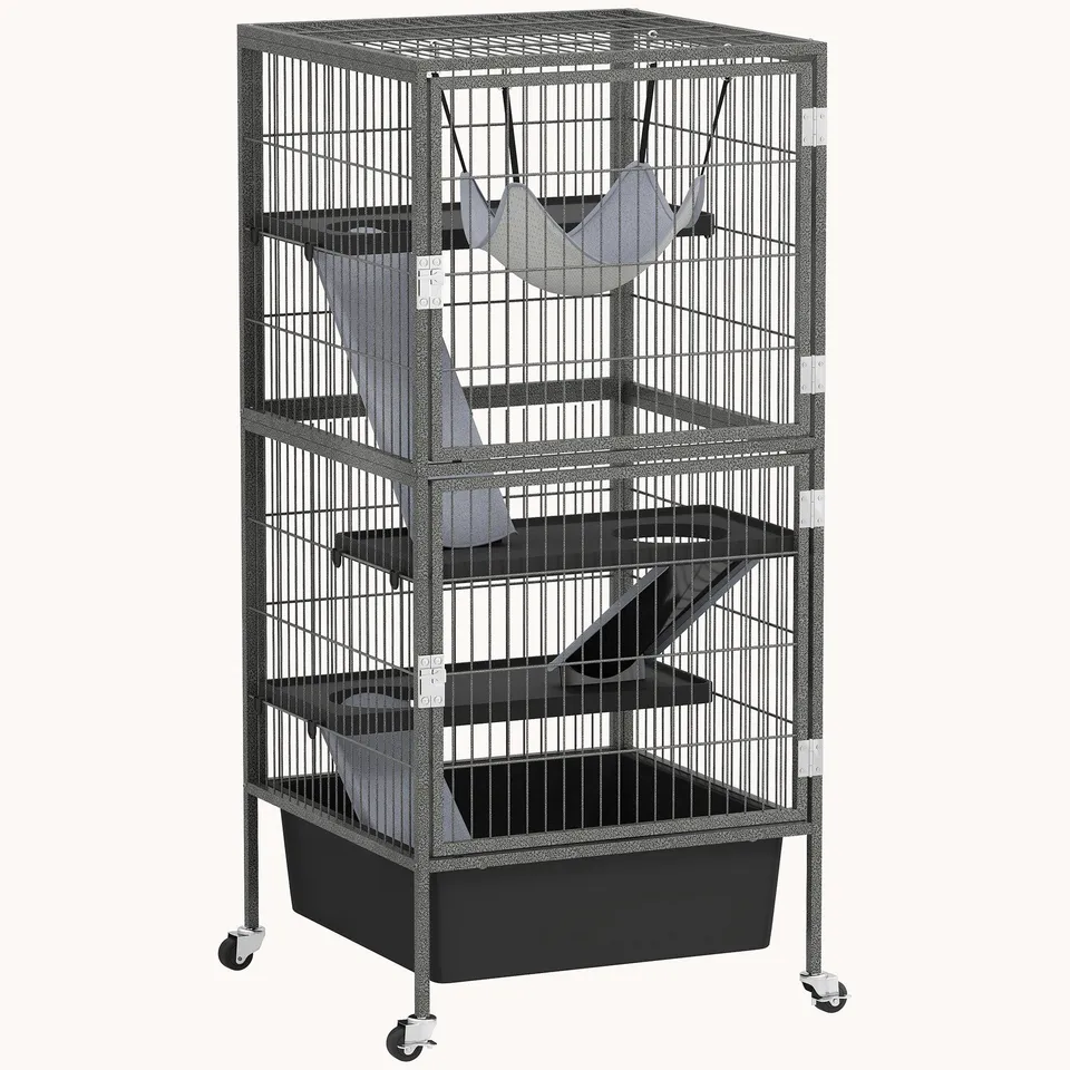 pawhut-cage-roulettes-4-niveaux-pour-petits-animaux-avec-bac-profond-de-15-cm-11 image 1
