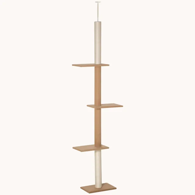 pawhut-arbre-chat-du-sol-au-plafond-avec-griffoirs-sisal-marron-clair image 1