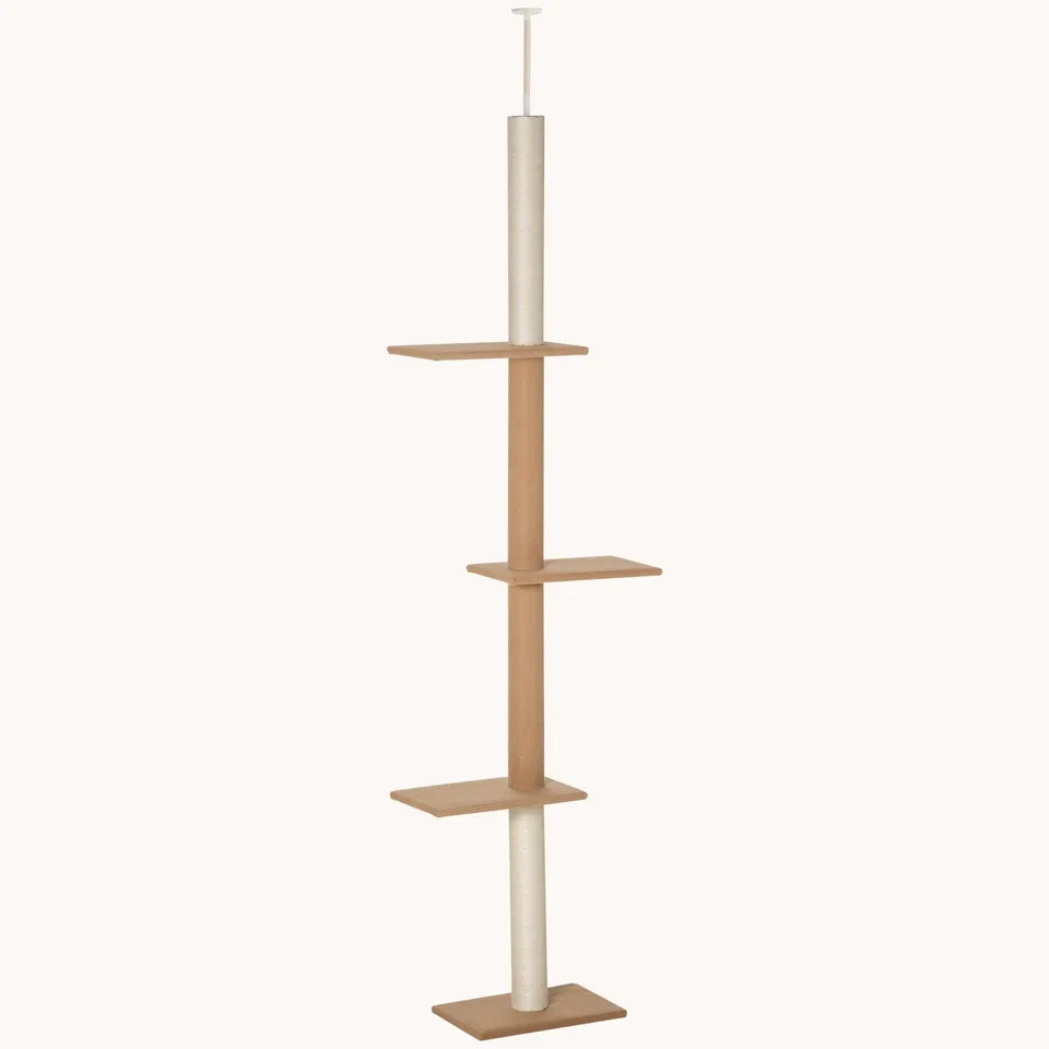 pawhut-arbre-chat-du-sol-au-plafond-avec-griffoirs-sisal-marron-clair image 1