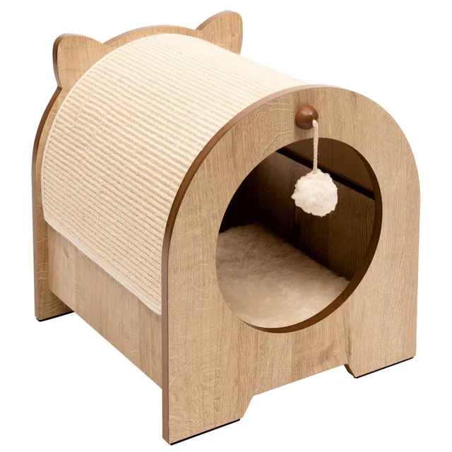 catit-vesper-minou-cachette-lit-et-griffoir-chat-ch-ne image 1