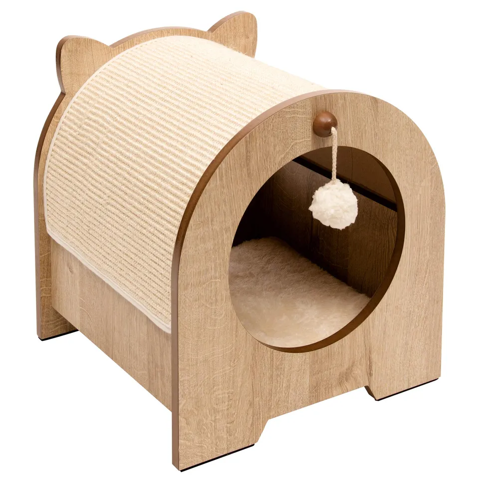 catit-vesper-minou-cachette-lit-et-griffoir-chat-ch-ne image 1
