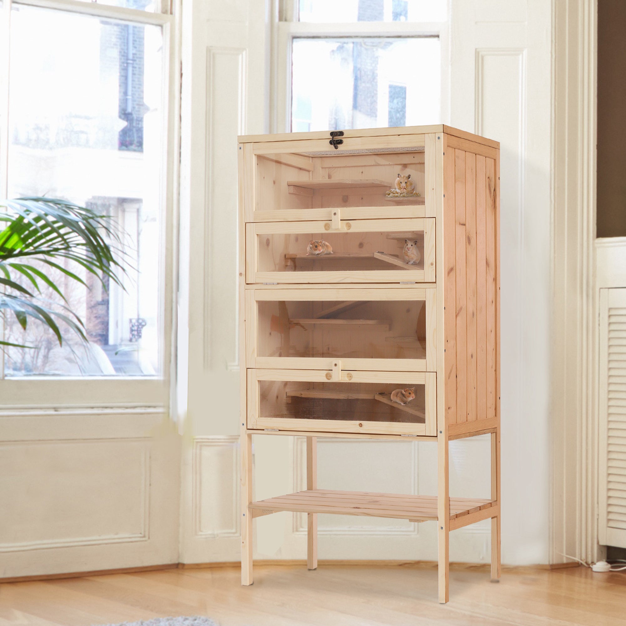 pawhut-habitat-hamster-en-bois-4-tages-avec-vue-claire-et-rangement image 3